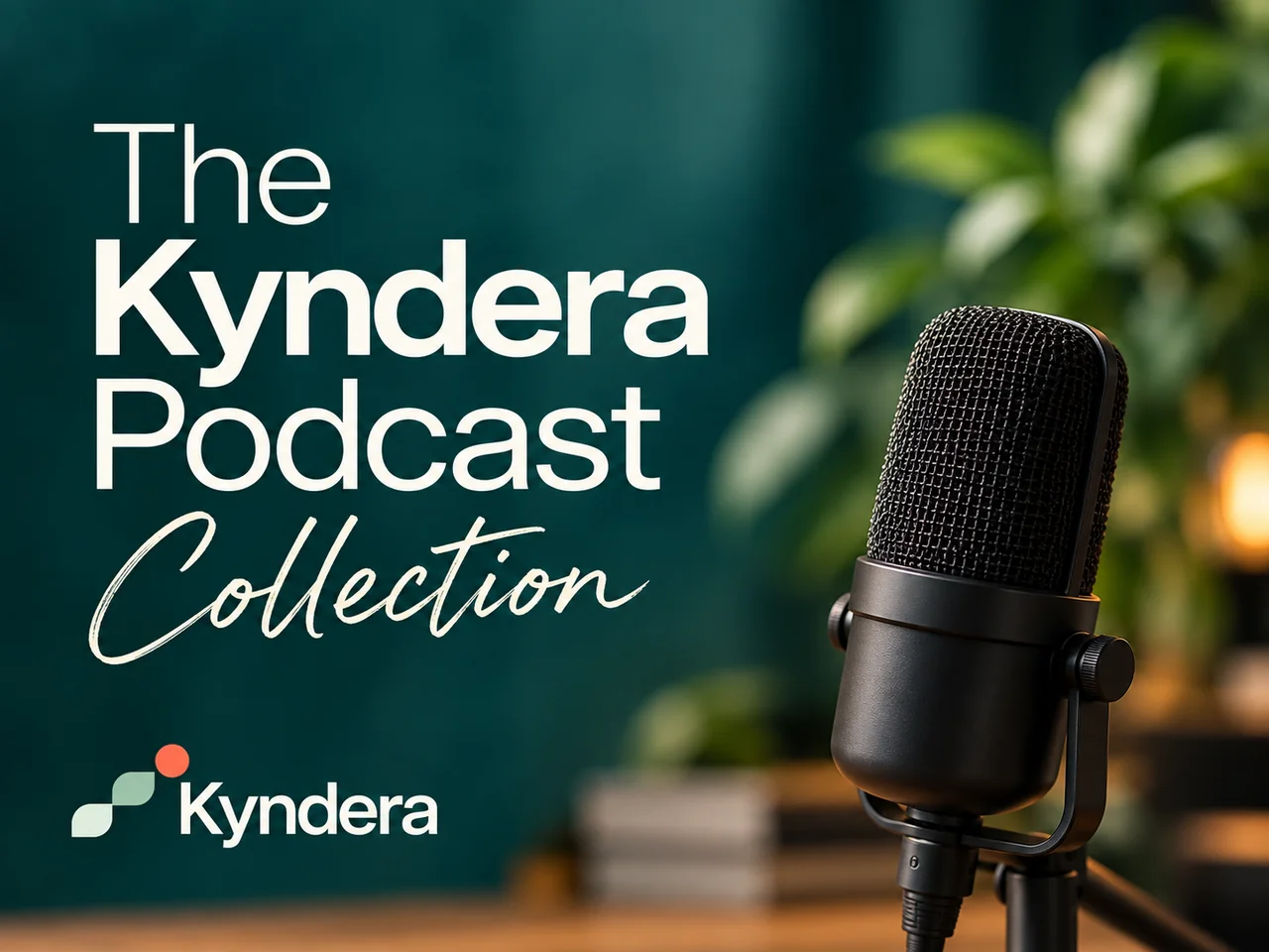 The Kyndera Podcast Collection, with a studio microphone